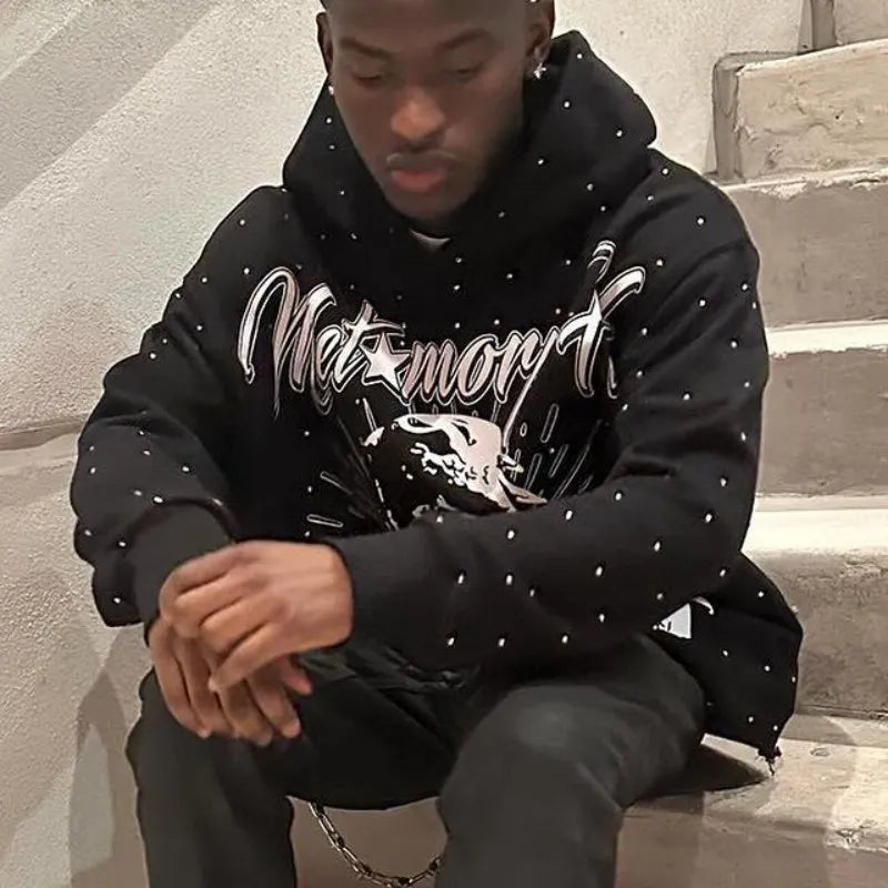 Gothic Black Graphic Pullover Oversized Sweatshirts