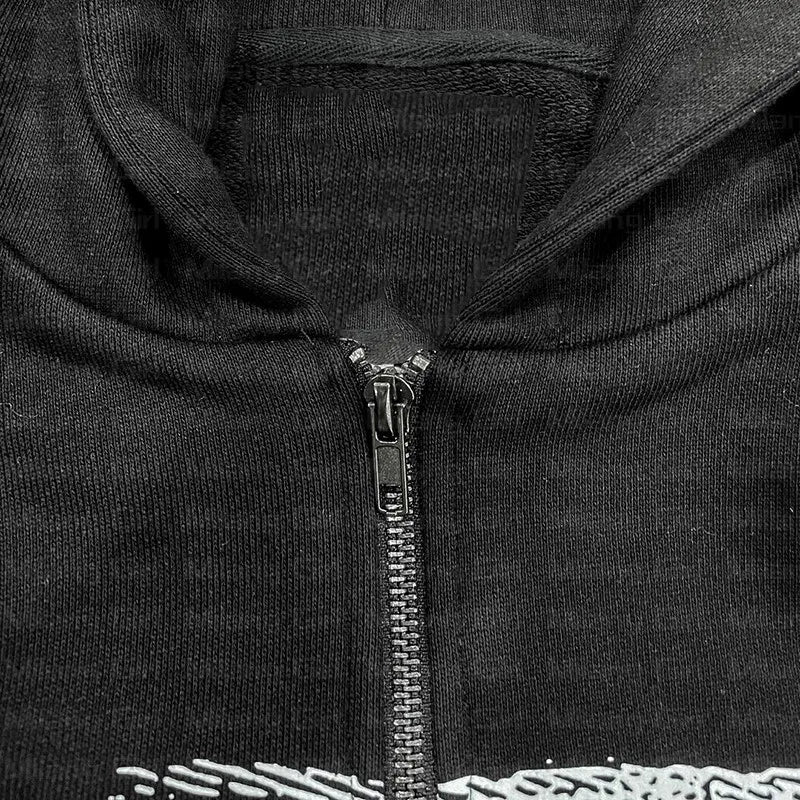 Goth Print Graphic Zip-Up Jackets