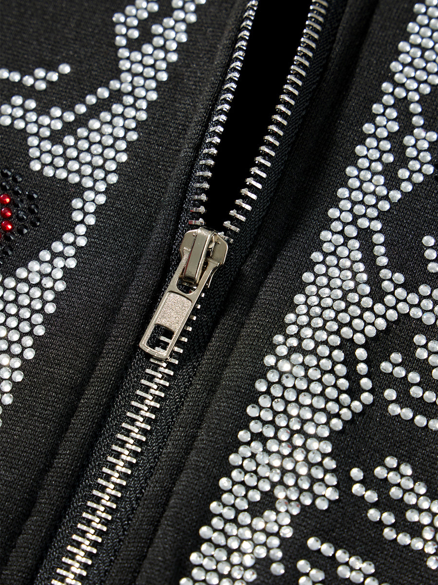 Skeleton Print Full Zip Up Punk Hoodie