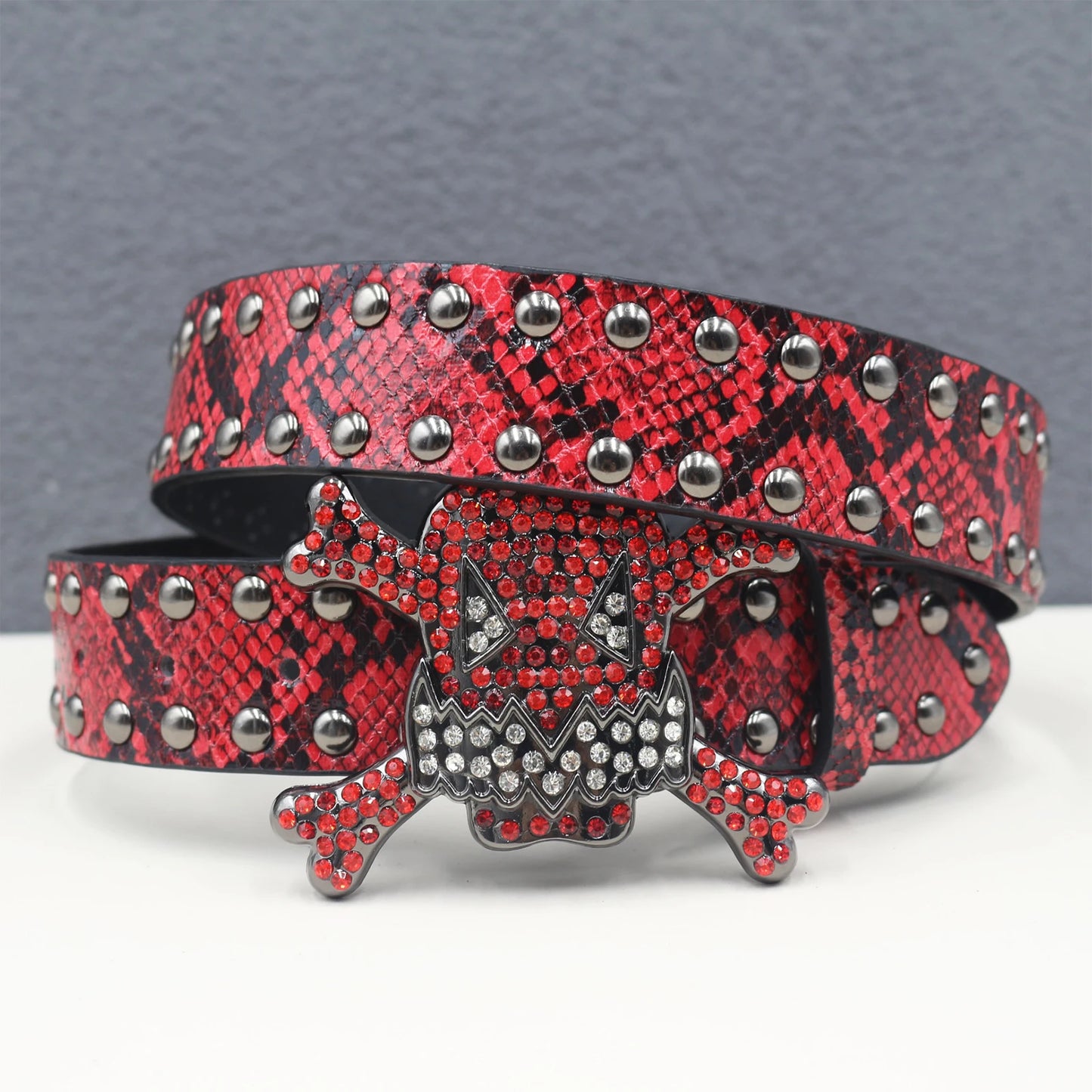 Skull Rhinestone Leather Belt