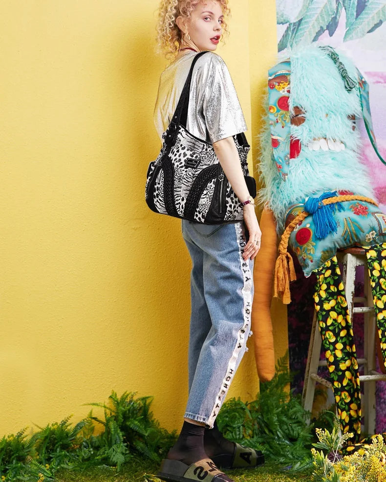 Women Handbags Fashion Black Leopard Shoulder Bag