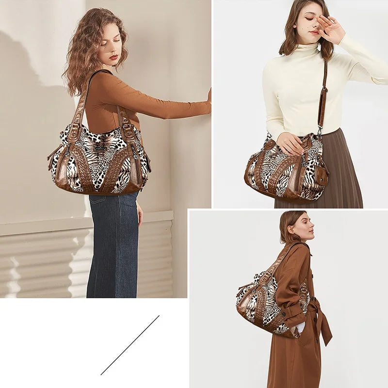 Women Handbags Fashion Black Leopard Shoulder Bag