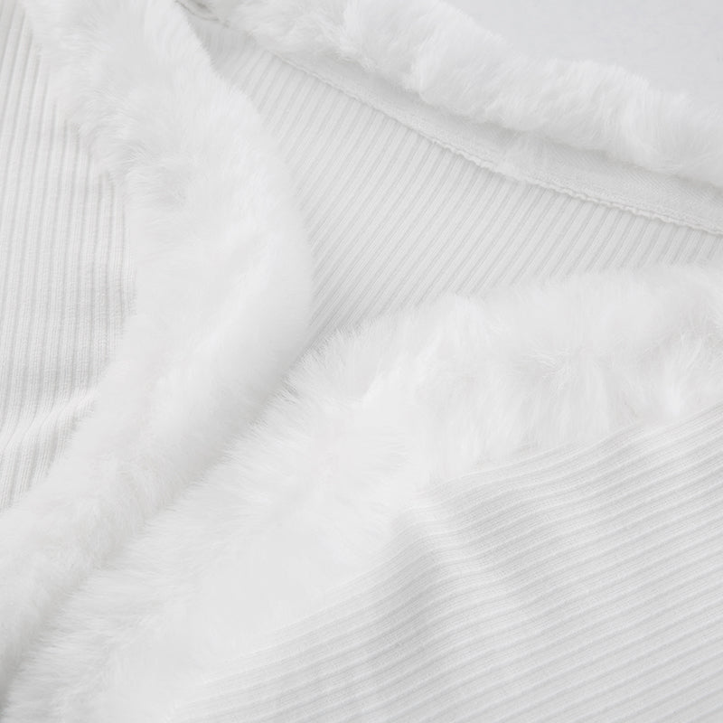 White Long Sleeve Cropped Feather Trim Cardigan