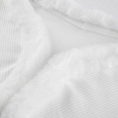 White Long Sleeve Cropped Feather Trim Cardigan