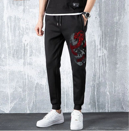 Rhinestone Skull Graphic Trousers