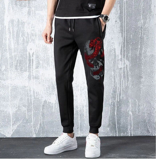 Rhinestone Skull Graphic Trousers