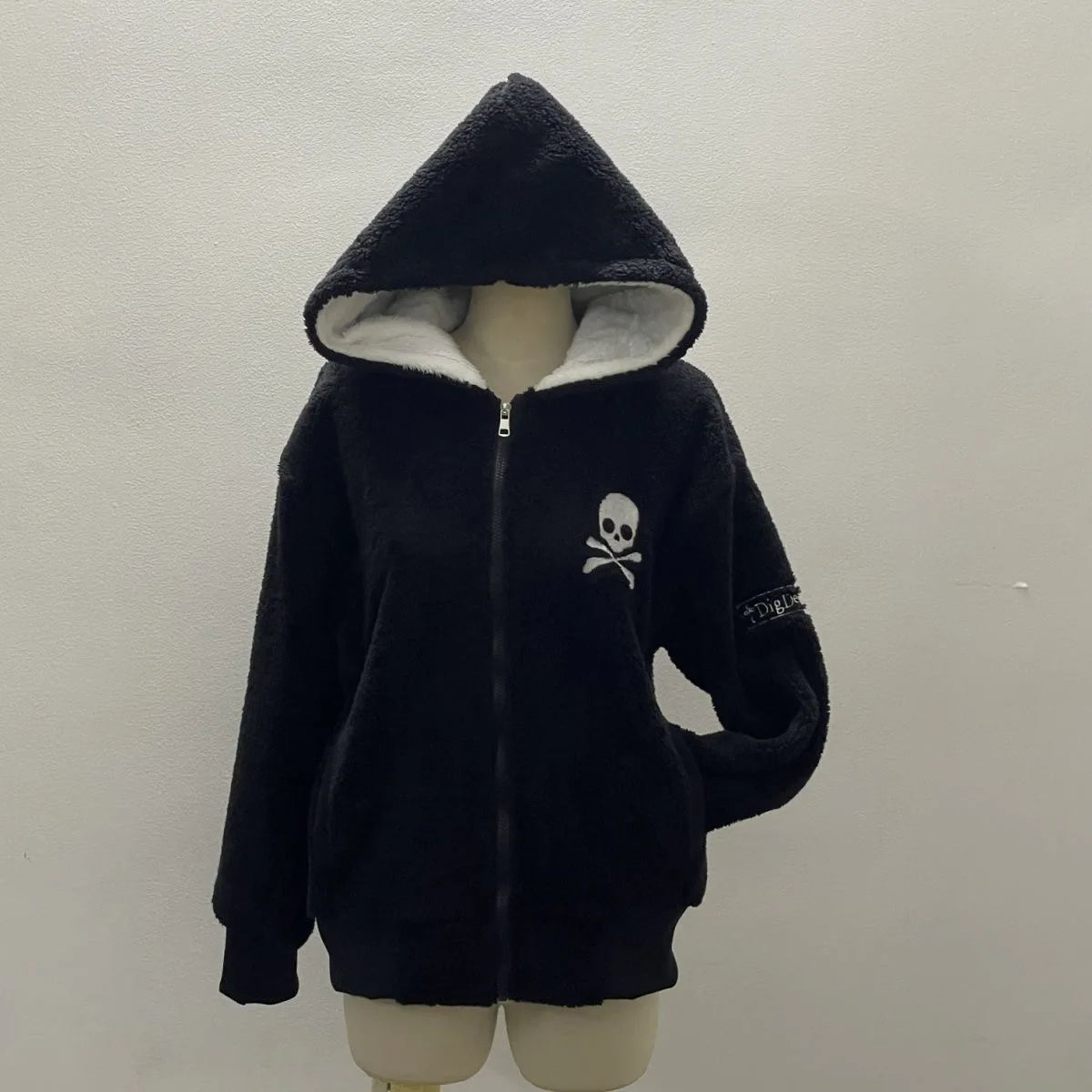 Vintage Letter Fur Collar Hooded Sweatshirt
