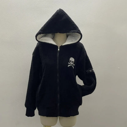 Vintage Letter Fur Collar Hooded Sweatshirt