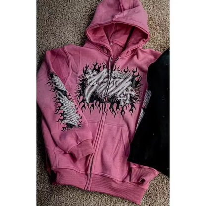 Y2k American Retro Zip Hoodie
