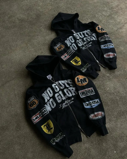 Baggy Streetwear Graphic Zip-Up Hoodie