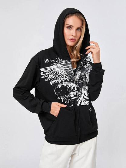 y2k Wing Print Hoodie