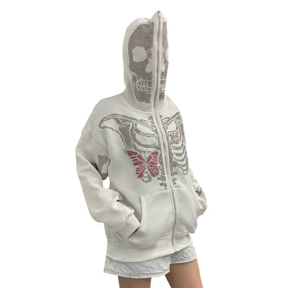 Rhinestone Butterfly Skeleton Hoodie
