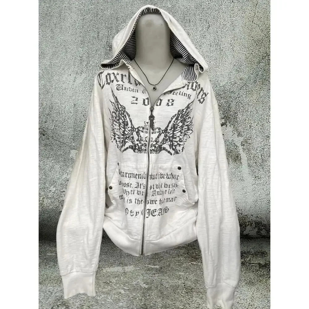 Print Tunic Y2k Zipper Hoodie