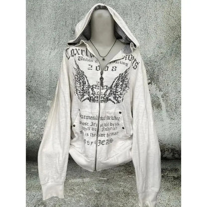 Print Tunic Y2k Zipper Hoodie
