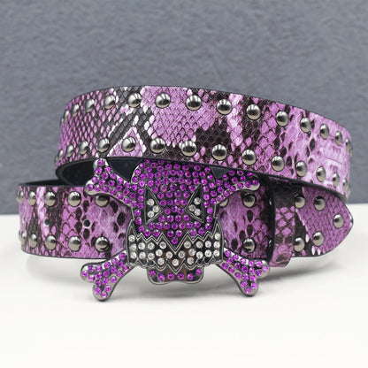 Skull Rhinestone Leather Belt