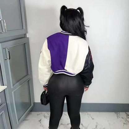LW Baseball Collar Letter Print Varsity Jacket