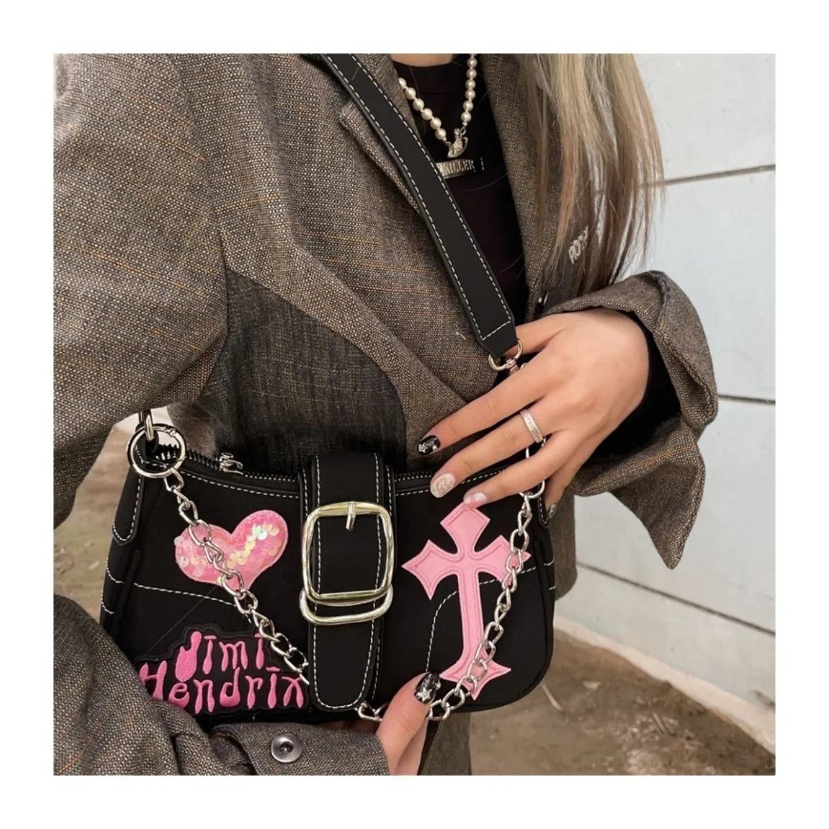 Y2K Black And Pink Shoulder Bag