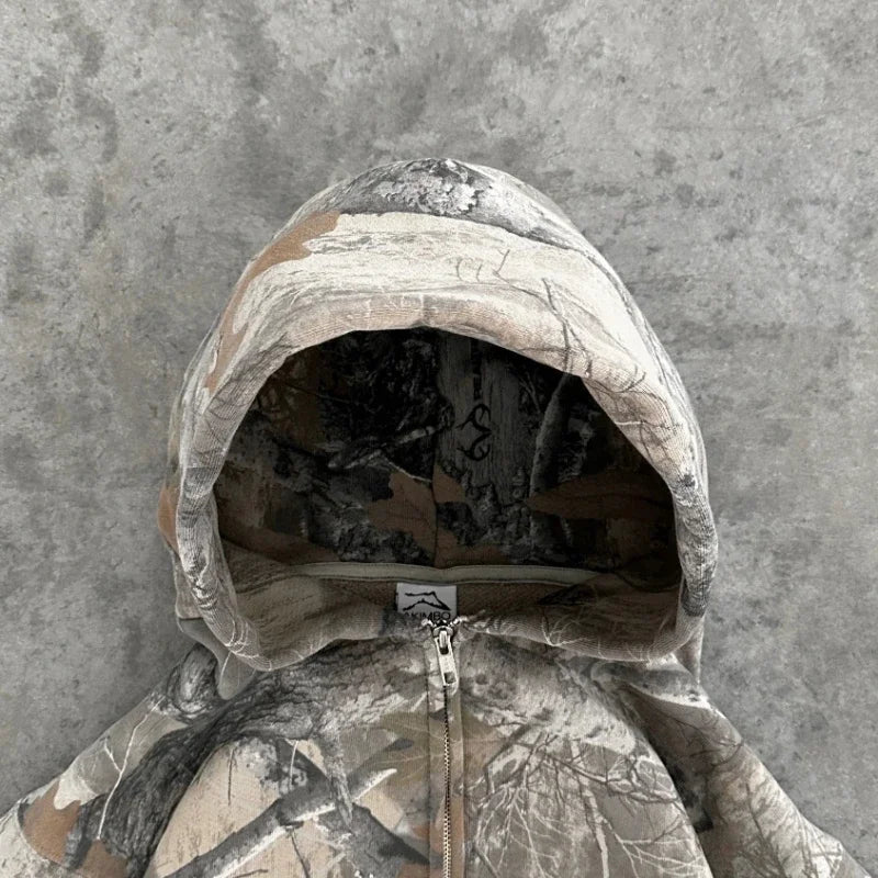 Retro Streetwear Camouflage Zip-Up