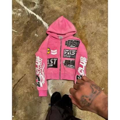 Y2k American Retro Zip Hoodie
