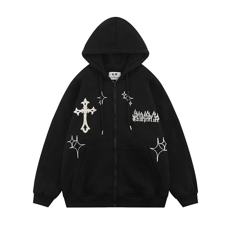Embroidery Hoodies Street Zip Up Hoodie
