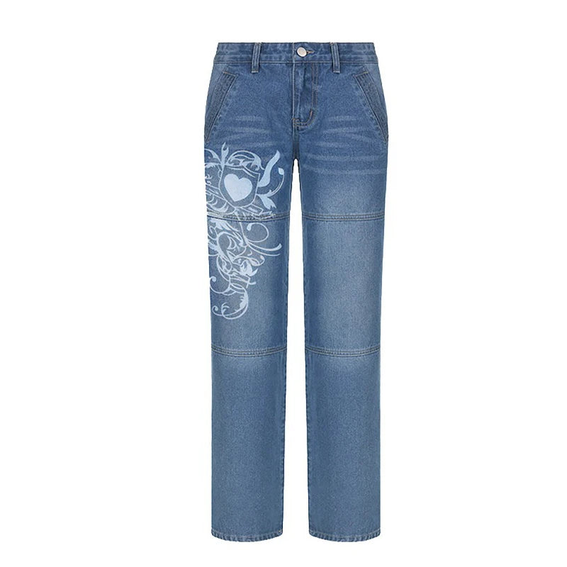 Womens Graphic Printed Straight Jeans