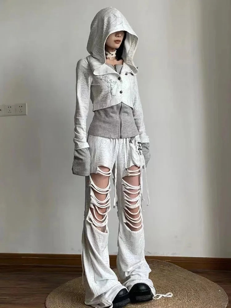 Print Tunic Y2k Zipper Hoodie