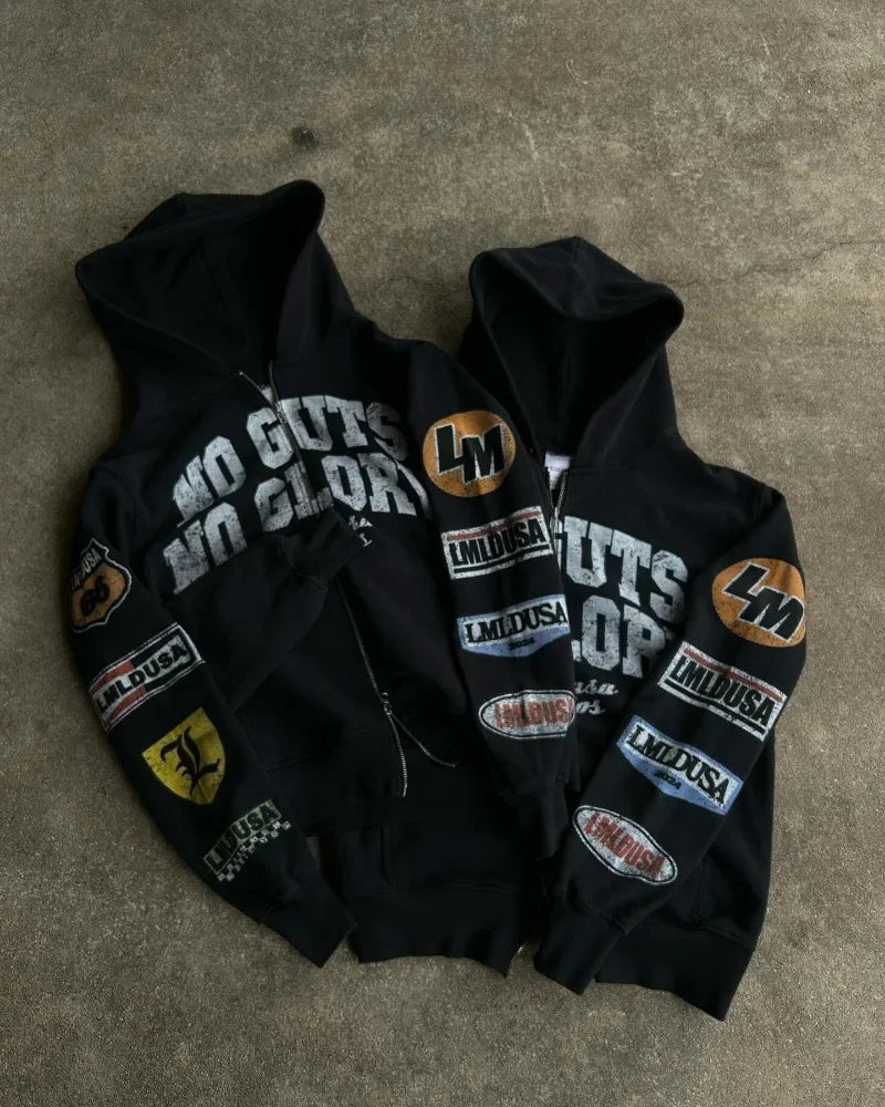 Baggy Streetwear Graphic Zip-Up Hoodie
