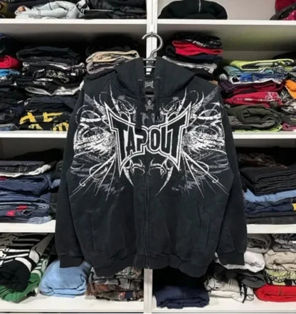 Vintage Gothic Fashion Letter Print Zip Up Hoodie