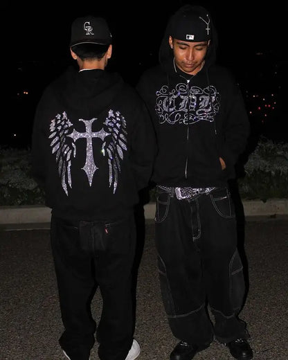 Casual Streetwear Rhinestone Hoodie