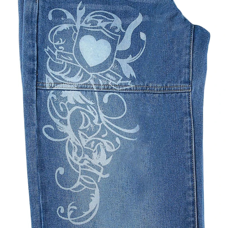 Womens Graphic Printed Straight Jeans