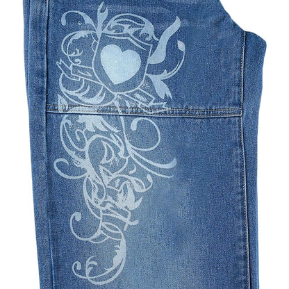 Womens Graphic Printed Straight Jeans