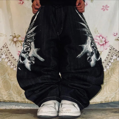Embroidered Letter Patch Baggy Jeans
