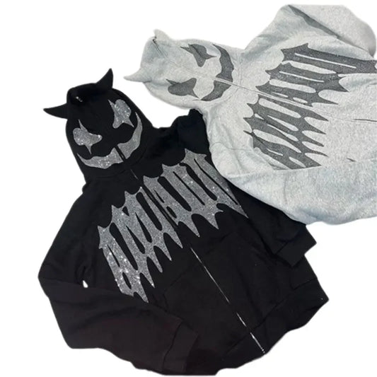 Y2K Unisex Rhinestone Full Face Zipper Hoodies