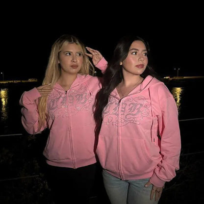 Casual Streetwear Rhinestone Hoodie