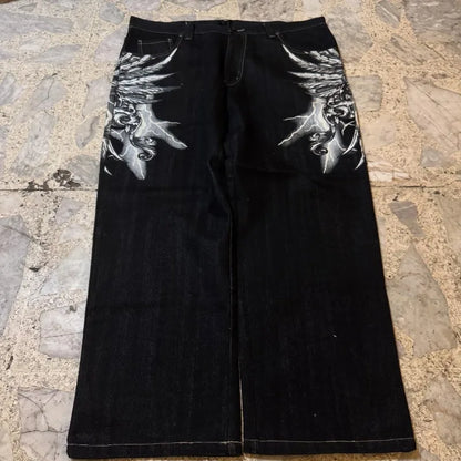 Embroidered Letter Patch Baggy Jeans