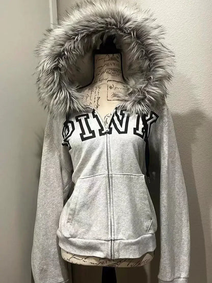 Retro Fur Hoodie Streetwear Y2K