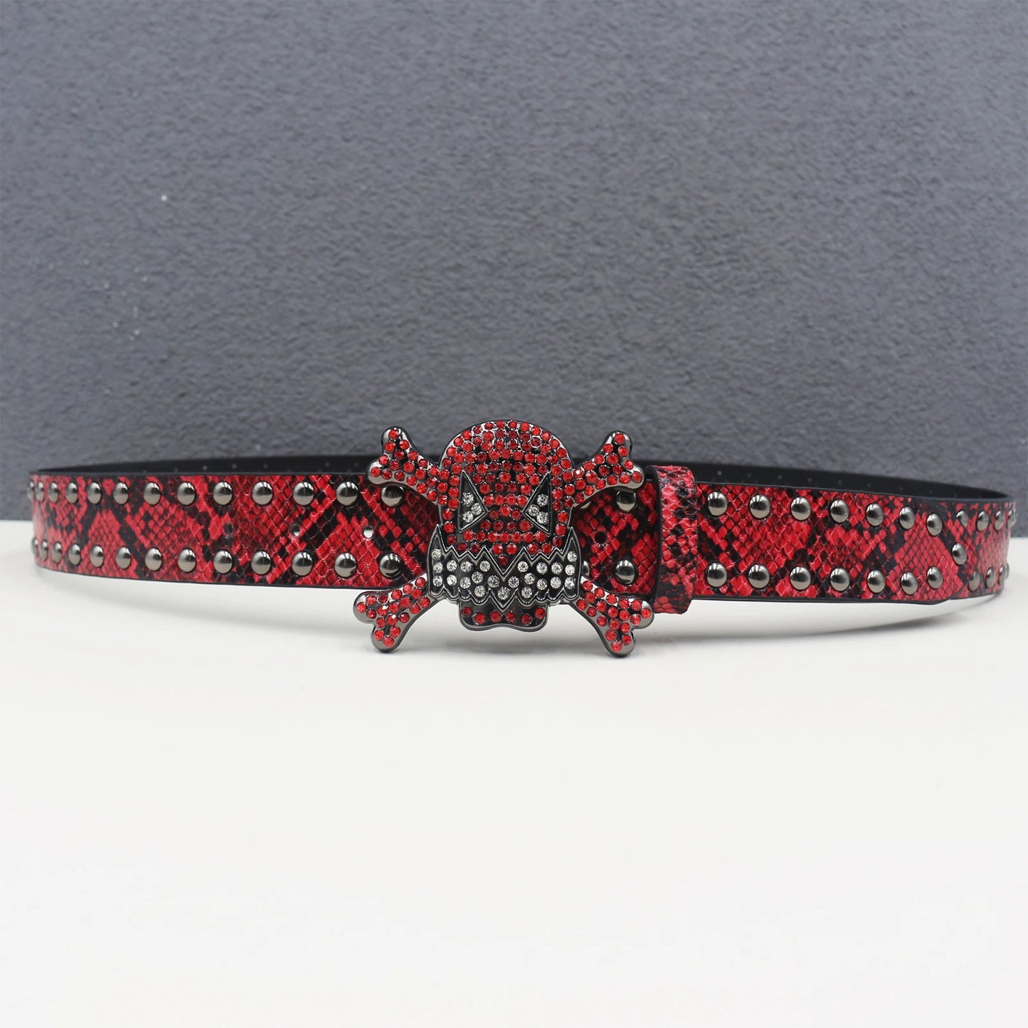 Skull Rhinestone Leather Belt