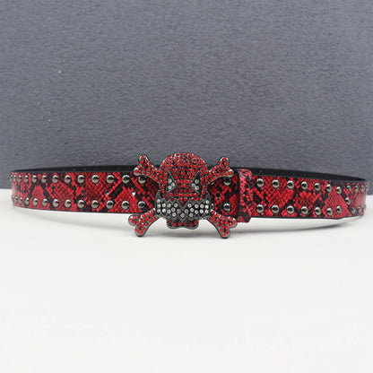 Skull Rhinestone Leather Belt
