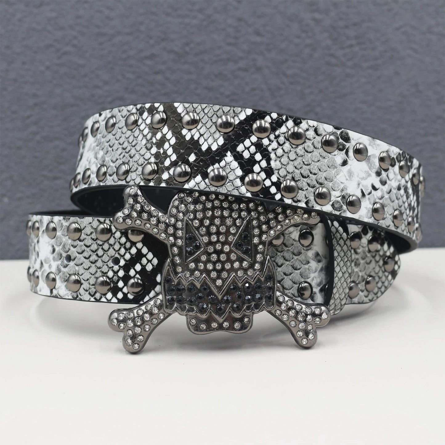 Skull Rhinestone Leather Belt