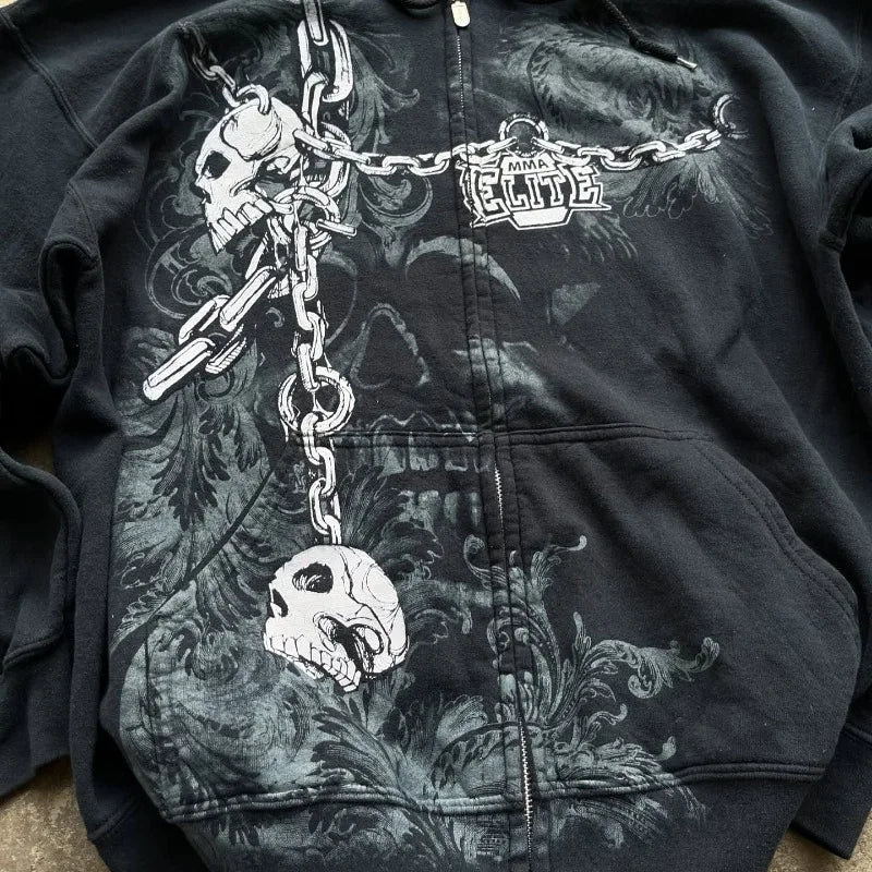 Oversized Skull Print Hoodie