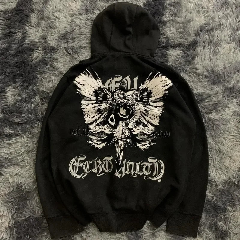 Oversized Skull Pattern Printed Hoodie