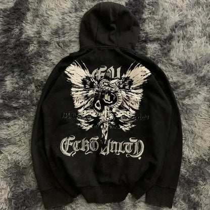 Oversized Skull Pattern Printed Hoodie