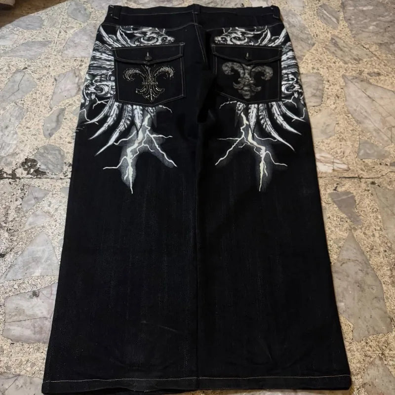 Embroidered Letter Patch Baggy Jeans