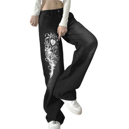 Low Waisted Y2k Graphic Denim