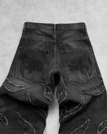 Distressed Embroidery Baggy Jeans