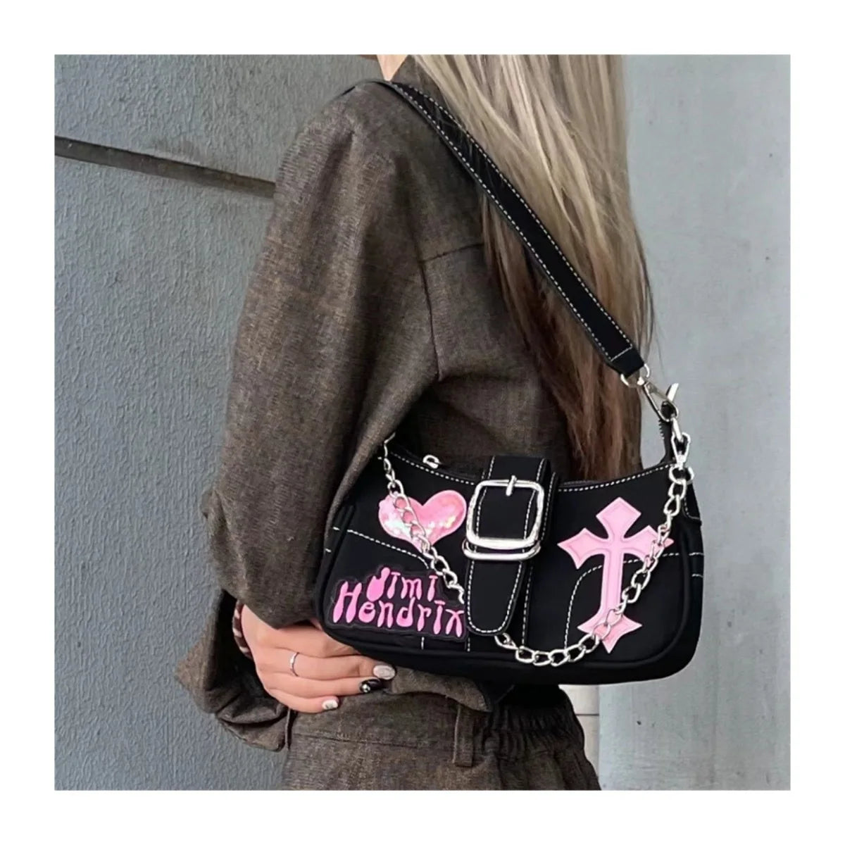 Y2K Black And Pink Shoulder Bag