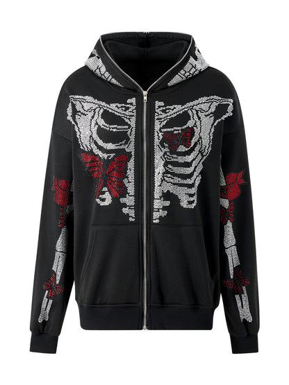 Rhinestone Butterfly Skeleton Hoodie