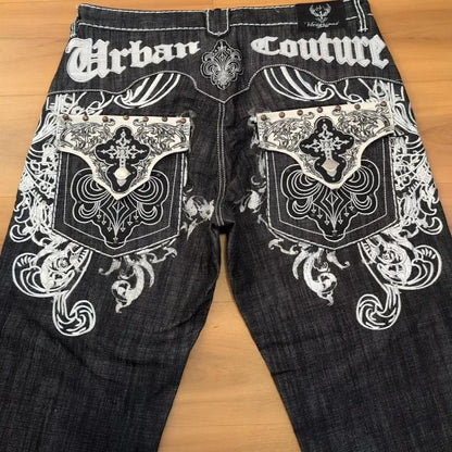 Embroidered Loose High-Waist Jeans
