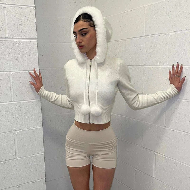 y2k White Feathers Cropped Winter Coat