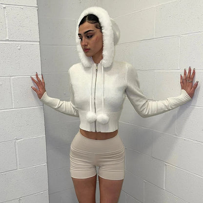 y2k White Feathers Cropped Winter Coat